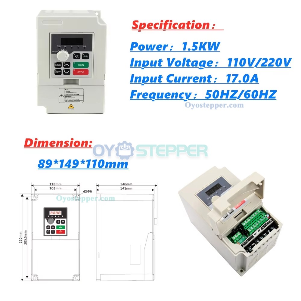 Handi 1.5KW 110V/220V VFD Fequency Inverter Speed Drive for CNC Spindle Motor Single Phase to Three Phase